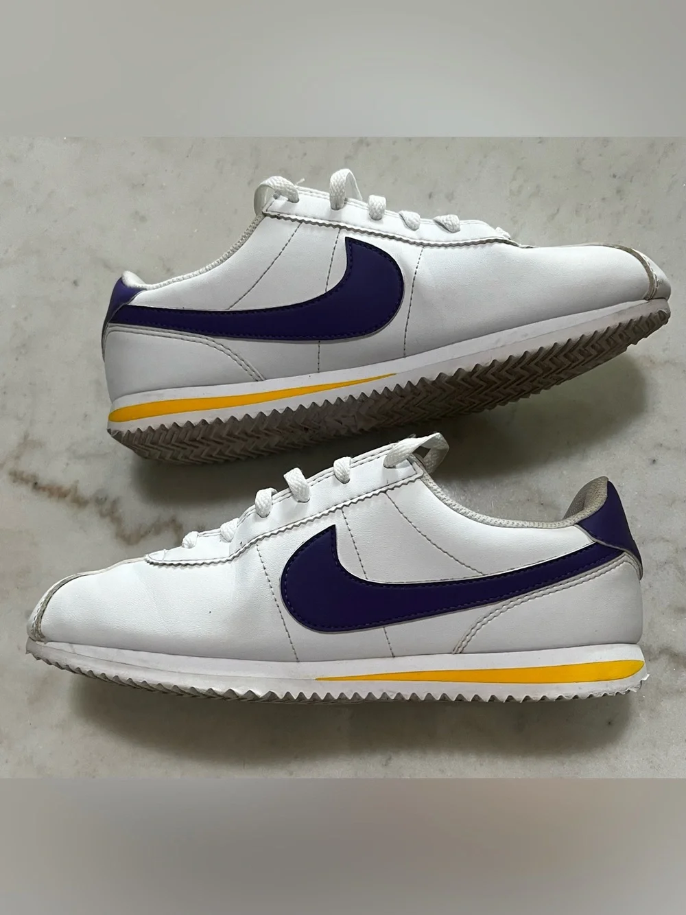Nike Cortez “Lakers” White/Purple/Yellow Leather Sneakers Size Youth 5